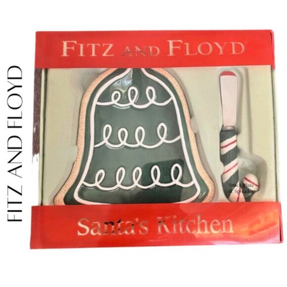 FITZ & FLOYD Santa’s Kitchen Snack Plate & Spreader, NIB! - Picture 1 of 8